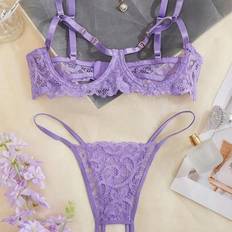 S Lingerie Sets Shein Sexy Black Lace Hollow-Out Temptation Lingerie Set - Women