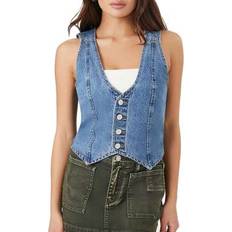 Denim - Women Vests Shein Women Denim Vest Sleeveless Button Solid Slim Outwear Gilet - Casual Street
