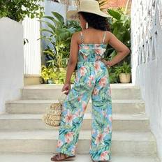 Florals Other Sets Shein Kids Tween Girl Ditsy Floral Cami Top And Loose Wide Leg Pants Set - Casual