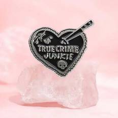 Black Brooches Shein Black Heart Enamel Pins Custom True Crime Brooches Lapel Badges - Black