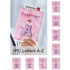 Credit Card Slots Passport Covers Shein Passport Protective Cover Embroidered With The First Letters - Purple