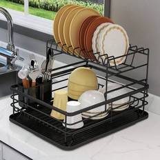 Shein 2 Tier Rack Cutlery Holder Plate Rack Kitchen Sink With Drip Tray Black Dish Drainer