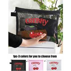 Polyester Cosmetic Bags Shein Mesh Cosmetic Bag With Cherry Letters - Transparent