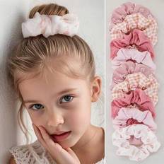 Shein 5 Pcs Girls Silk-Touch Floral Plaid Solid Design Hair Scrunchies