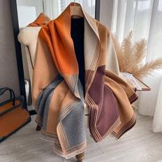 Stripes - Women Scarfs Shein Elegant Women's Autumn And Winter Double-Sided Faux Cashmere Patchwork - Fashionable