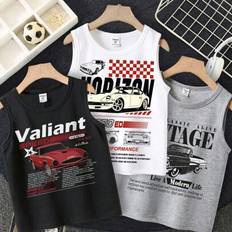 Elastane Tank Tops Shein Young Boy Racing Car Graphic Casual Sleeveless Tank Tops - Summer