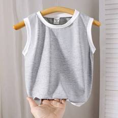Round Tank Tops Shein Comfortable Patchwork Round Neck Sleeveless Casual Tank Top - Grey/White