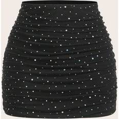 Black Skirts Shein Teen Girls Black Glittery Stretch Ruched Mini Skirt - Black