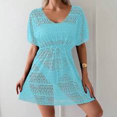 Shein Women's Solid Color Hollow Out Sheer Beach Cover Up Dress