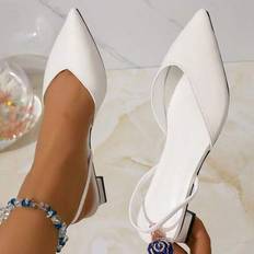 High Heel - White Heels & Pumps Shein High Heel Pumps With Back Strap Velvet Pointed Toe - White