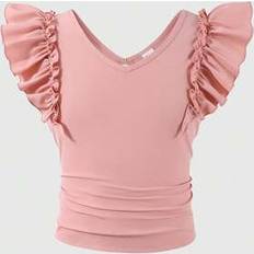 Blouses & Tunics Children's Clothing on sale Shein Casual Solid Color V-Neck Ruffle Sleeve Backless Design - Backless