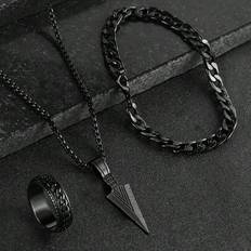 Men - Metal Jewellery Sets Shein 3pcs Set Men's Casual Sports Necklace Bracelet And Ring Set - Daily Wear