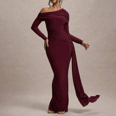Long sleeve cocktail dresses Shein Asymmetrical Neck Long Sleeve Draped Bodycon - Cocktail