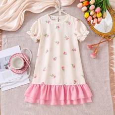 Girls Nightgowns Children's Clothing Shein Little Girls Floral Print Ruffle Trim Short Sleeve Nightgown Sleepwear