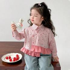 Girls Blouses & Tunics Shein Young Girls Fashion Vertical Striped Asymmetrical Design Blouse - Spring/Autumn