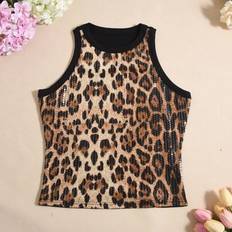 Leopard Tank Tops Shein Y2K Women's Summer Sexy Vintage Sequin Leopard Print Sleeveless Tank Top - Leopard Print