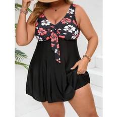 Stretch - Women Tankinis Shein Plus Size Printed V-Neck Tankini Swimwear Set - Beach Outfit