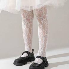 Beige Pantyhoses Children's Clothing Shein Girls Summer Solid Hollow Lace Mesh Breathable Pantyhose - White/Beige
