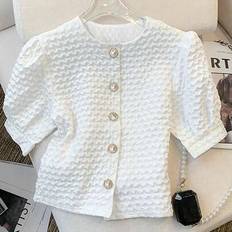 Women's Fashionable Elegant Solid Color Textured Puff Sleeve Blouse
