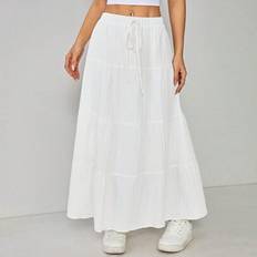 Long Skirts Shein Women Solid Color High Waist Tie Ruffled Hem Maxi Skirt