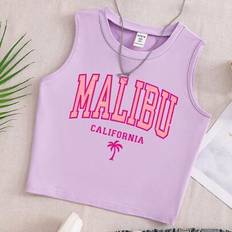 Purple Tank Tops Children's Clothing Shein Malibu California Coconut Tree Print Sleeveless Top - Purple