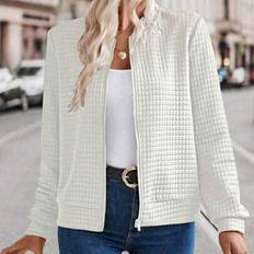Shein Elegant Commuter Fitted Long Sleeve Zipper Front Solid Color Cardigan
