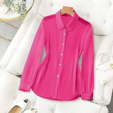Transparent Blouses Shein Turndown Collar Basic Transparent Plain Simple Blouse