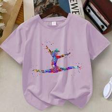 Purple Tops Shein Cute Graphic Print Casual Crew Neck Pullover T-Shirt - Summer