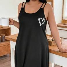 Black Nightgowns Shein Plus Size Casual Sleeveless Heart Print Nightgown