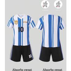 Sportswear Garment Other Sets Shein Older Boys Vertical Stripe Print V-Neck T-Shirt And Shorts Set - Souvenir