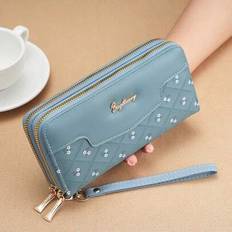 Wallets & Key Holders Shein Embroidered Women's Wallet Zipper Card Holder Phone Bag - Blue