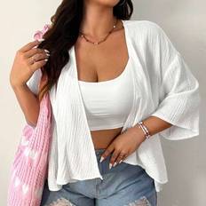 White Outerwear Shein Plus Size Lightweight Short Jacket - White