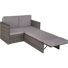 EVRE 2 Seater Rattan Garden Love Bed Furniture Grey Outdoor Lounge Set