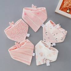 Drool Bibs Shein Bunny & Lily Design Newborn Baby Bibs Bandana Drool Triangle Scarf 5pcs