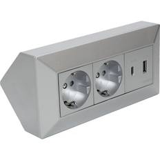 Liton Hörnbox 2-vägsuttag USB A+C Silver