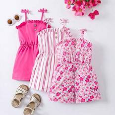 Jumpsuits Children's Clothing Shein Young Girl Summer Casual Ruffled Trim Button Decor Spaghetti Strap Jumpsuit
