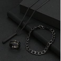 Men Jewellery Sets Shein Fashionable Colorful Men's Black Jewelry Set - Black