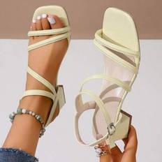Shein Women's Yellow Square Toe High Heel Sandals - Yellow