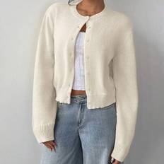 Shein Casual Solid Color Round Neck Long Sleeve Loose Cropped Women Sweater Cardigan