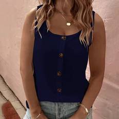 Shein Plus Size Women Button Decor Round Neck Camisole