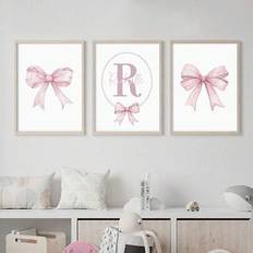 Pink Posters Shein 3 Pcs Custom Name Wall Art Pink Bow Print Painting Poster