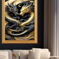Gold Diamond Paintings Shein Gold Double Dragon Mosaic Art DIY Kit