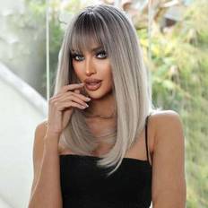 Hair Products Shein Beige Gradient Bob Women's Wig 14 Inches Medium Long Straight Hair With Bangs