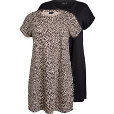 Zizzi Klänningar Zizzi T-shirtklänning mBrynn S/S Dress Aop 2-pack - Brun