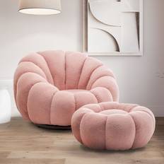 Teddy Boucle Fabric Pink Mirielle Swivel Accent Chair Armchair