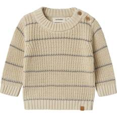 Knapper Striktrøjer Børnetøj Lil'Atelier Turtledove Nbmemlen Ls Strik Stripe - Grå/Uldhvid