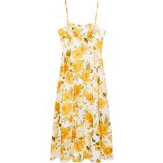 Mango Vestito Midi Floreale Scollo Increspato - Giallo