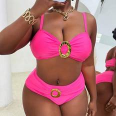 Stretch Tankinis Shein Plus Size Women 2pcs Set - Metallic Accent