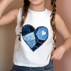 Girls Tank Tops Shein Young Girl Casual Simple Patchwork Vintage Street Heart Graphic Crew Neck Tank Top - Summer