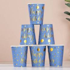 Shein Disposable Paper Cups 10pcs Blue Background With Gold